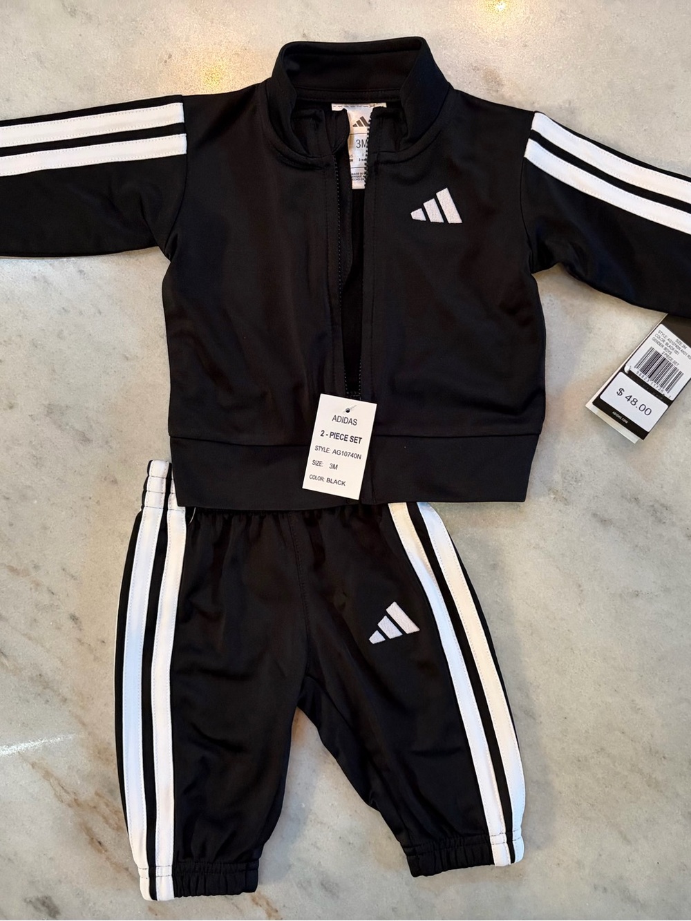 adidas Black Kids 2-Piece Track Set with White Stripes